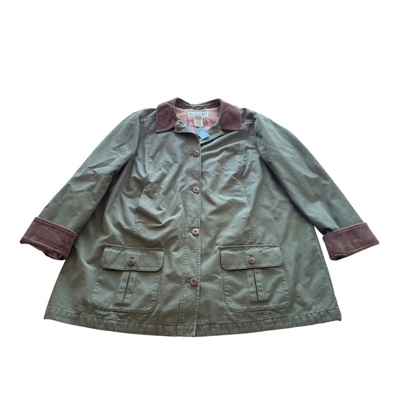 LL Bean Adirondack Barn Coat Loden Green Flannel Lined Cotton Jacket 3X NWT - Picture 2 of 15